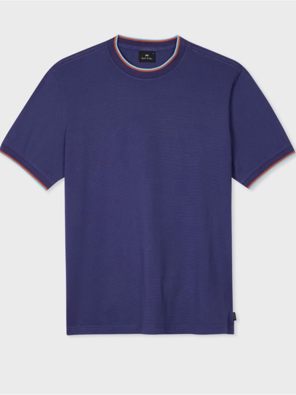 PS Paul Smith Men's Blue Waffle Knit T-Shirt - Size S - Striped Trim Crew Neck
